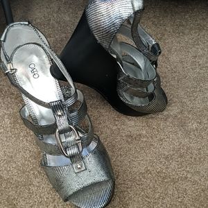 Silver wedge shoes